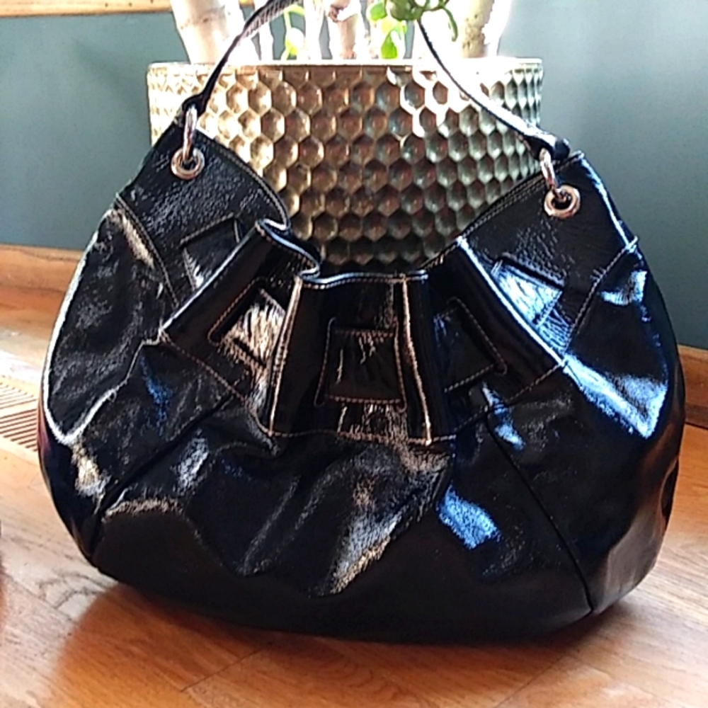 Large Furla patent leather shoulder purse